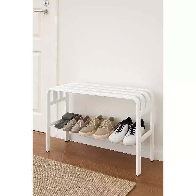 Banc d'entrée en métal noir et blanc avec range-bottes, 1 place
