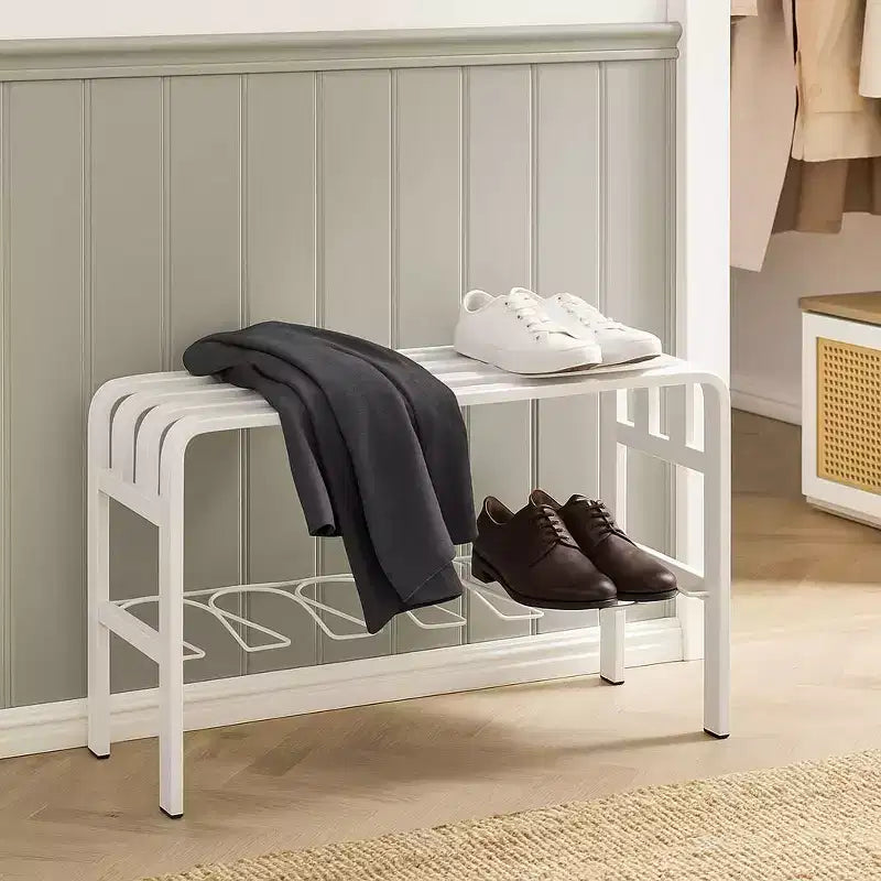 Banc d'entrée en métal noir et blanc avec range-bottes, 1 place