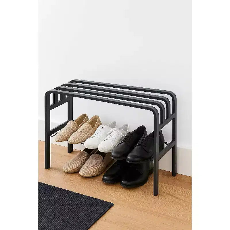 Banc d'entrée en métal noir et blanc avec range-bottes, 1 place