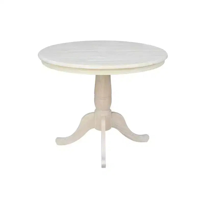 Table de salle à manger ronde à pied central, avec abattants, noire/inachevée, 6 places