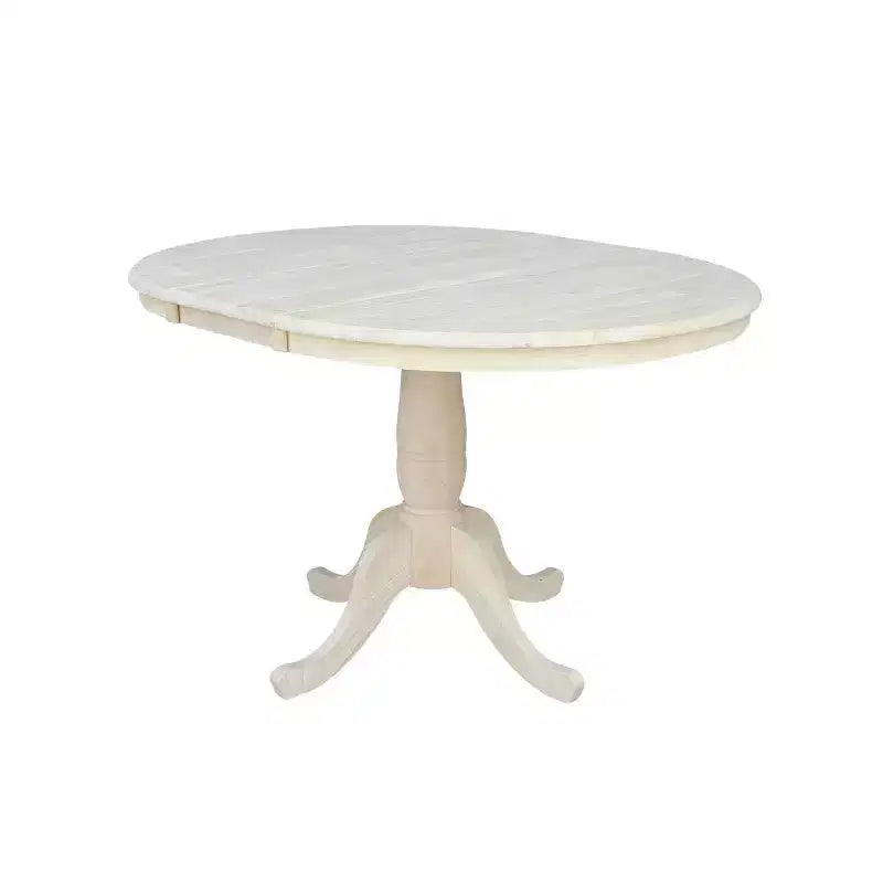 Table de salle à manger ronde à pied central, avec abattants, noire/inachevée, 6 places