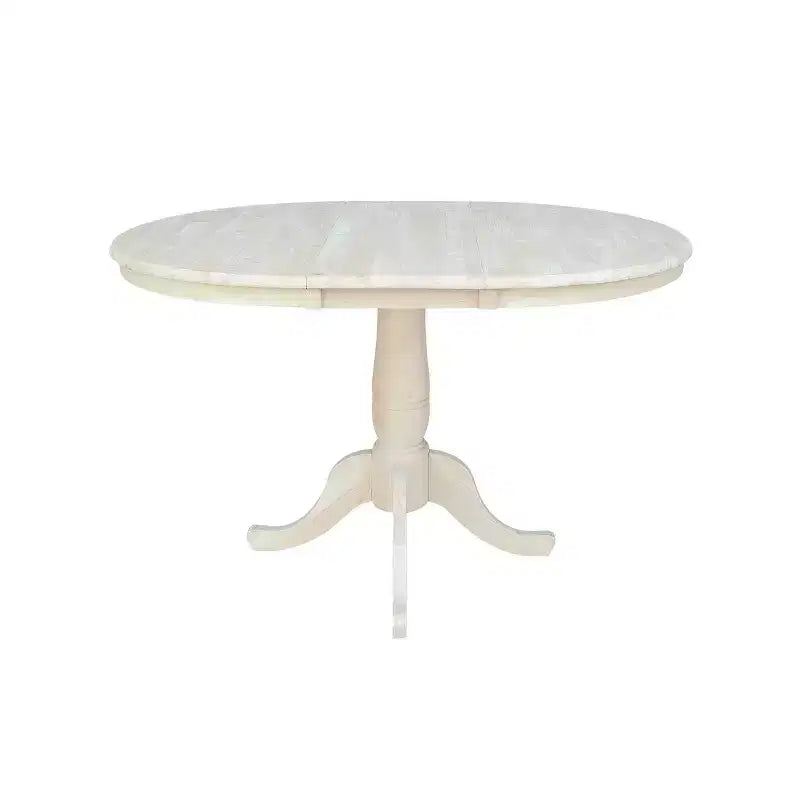 Table de salle à manger ronde à pied central, avec abattants, noire/inachevée, 6 places
