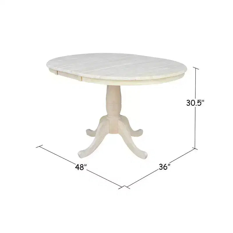 Table de salle à manger ronde à pied central, avec abattants, noire/inachevée, 6 places