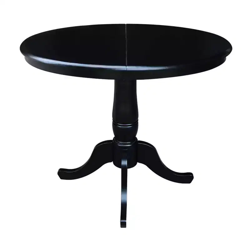 Table de salle à manger ronde à pied central, avec abattants, noire/inachevée, 6 places