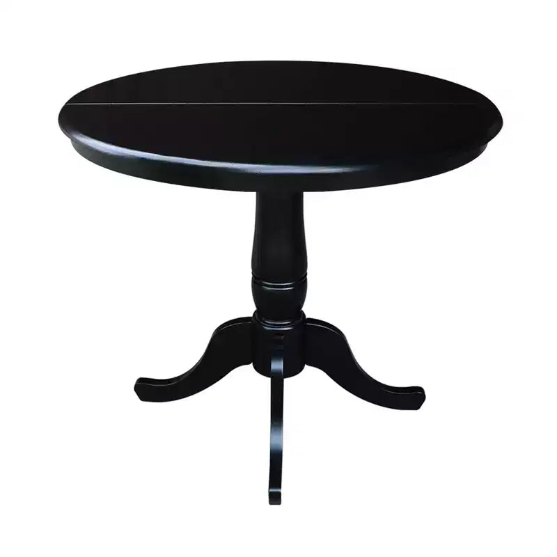 Table de salle à manger ronde à pied central, avec abattants, noire/inachevée, 6 places