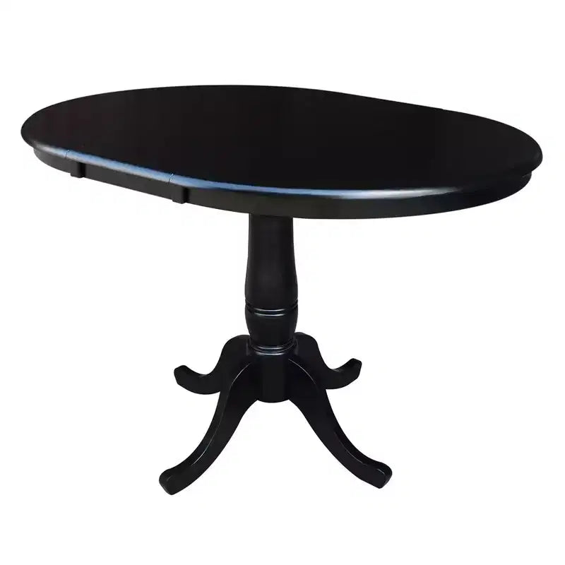 Table de salle à manger ronde à pied central, avec abattants, noire/inachevée, 6 places