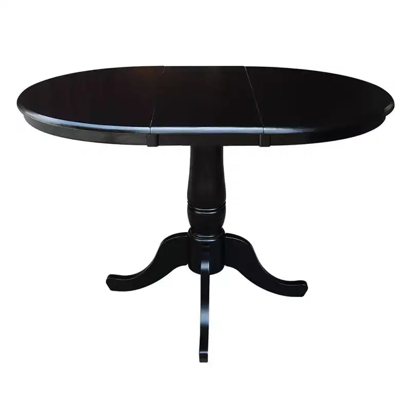 Table de salle à manger ronde à pied central, avec abattants, noire/inachevée, 6 places
