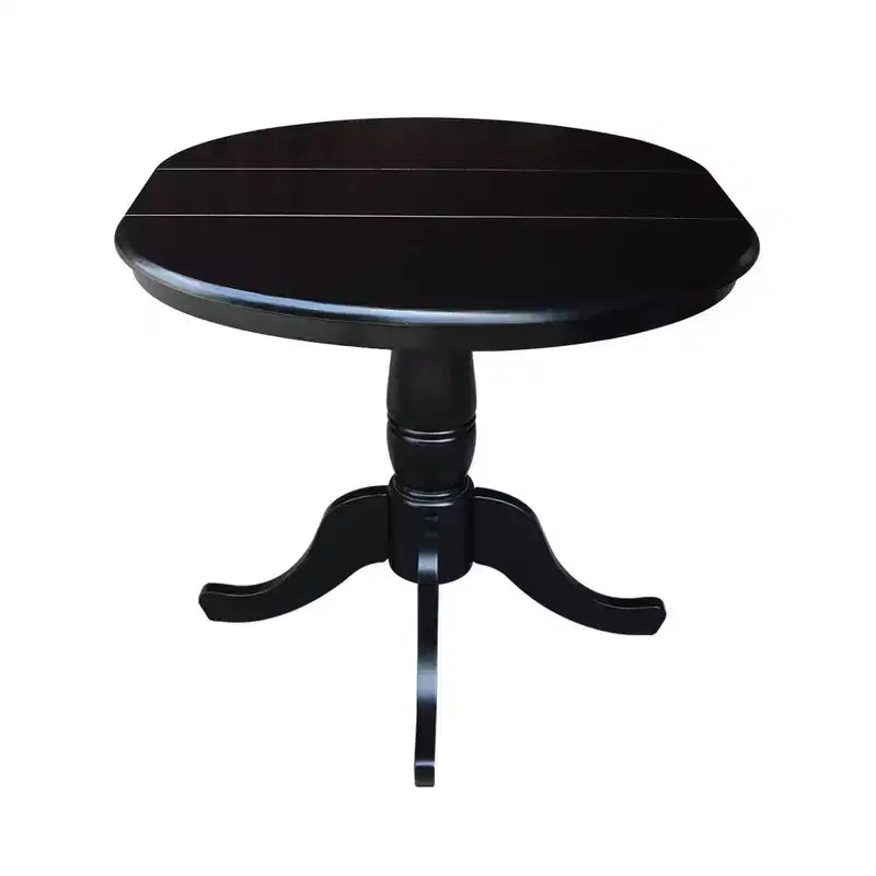Table de salle à manger ronde à pied central, avec abattants, noire/inachevée, 6 places