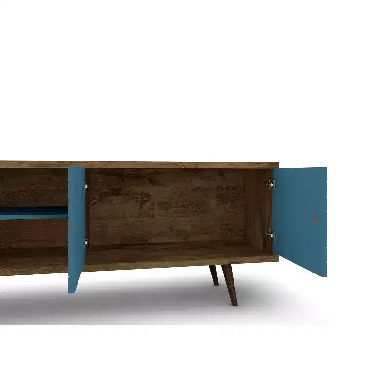 Meuble TV en MDF avec 2 étagères et 2 portes d'armoire, convient jusqu'à 60", 1 personne