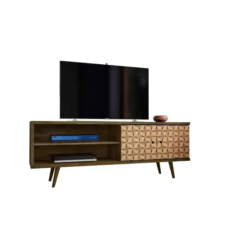 Meuble TV en MDF avec 2 étagères et 2 portes d'armoire, convient jusqu'à 60", 1 personne