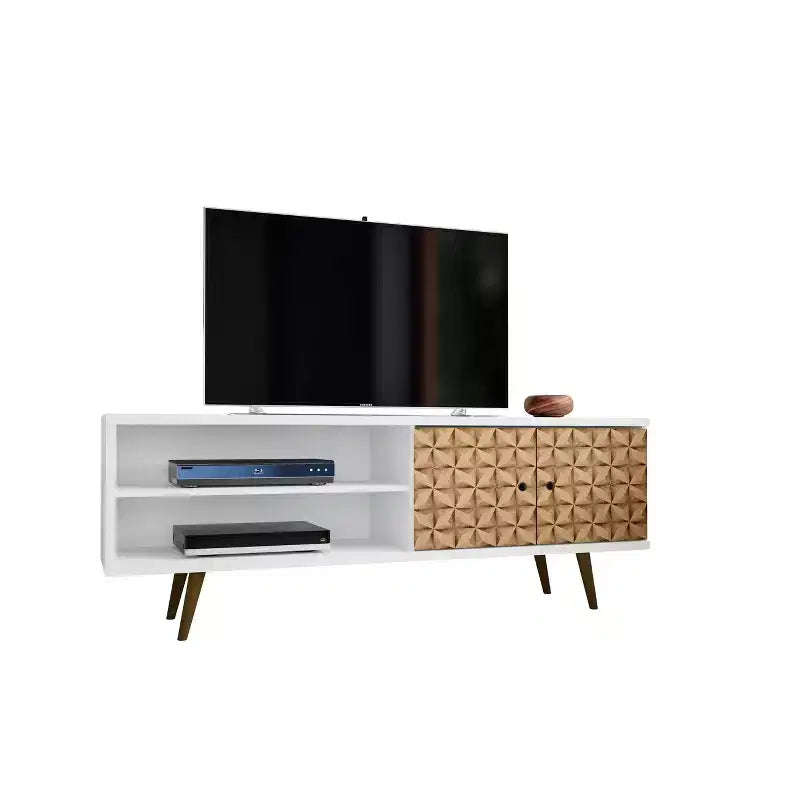 Meuble TV en MDF avec 2 étagères et 2 portes d'armoire, convient jusqu'à 60", 1 personne