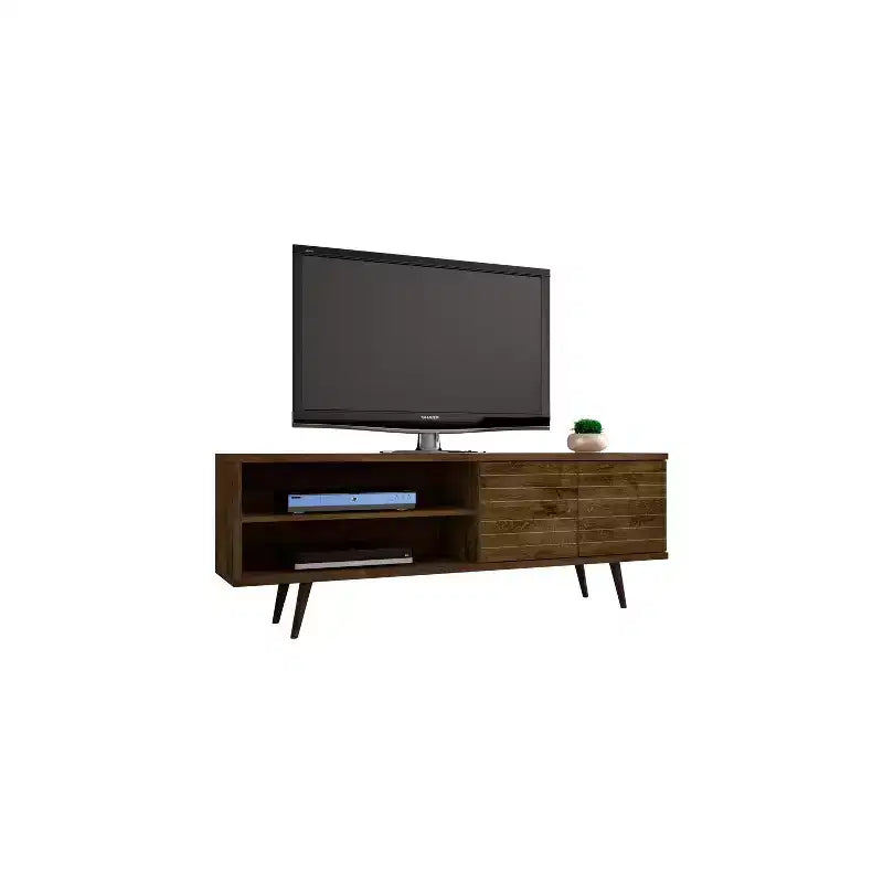 Meuble TV en MDF avec 2 étagères et 2 portes d'armoire, convient jusqu'à 60", 1 personne
