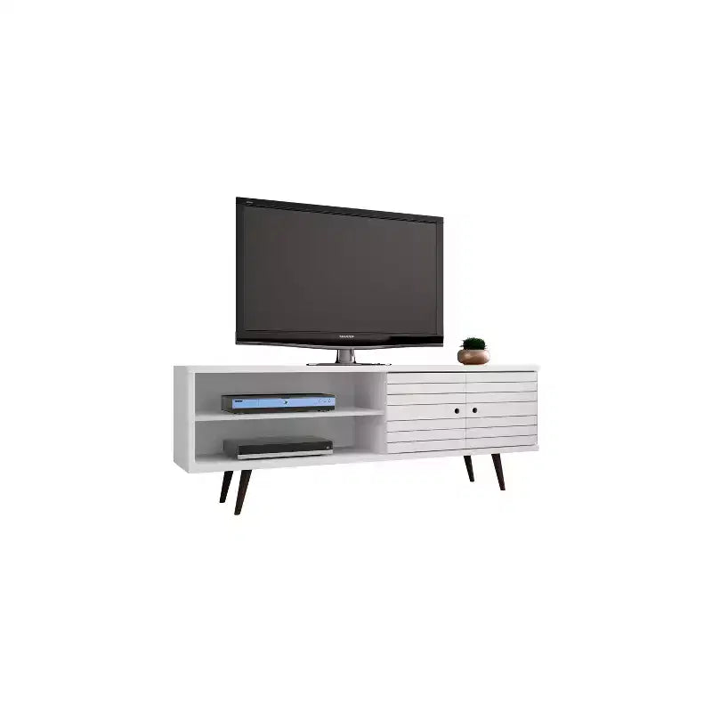 Meuble TV en MDF avec 2 étagères et 2 portes d'armoire, convient jusqu'à 60", 1 personne