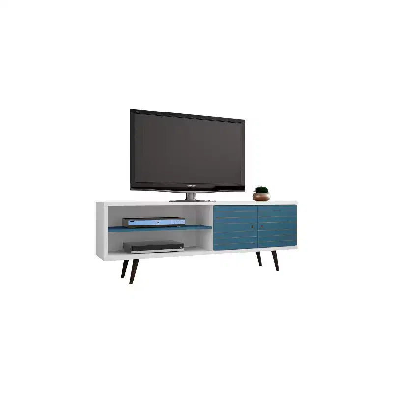Meuble TV en MDF avec 2 étagères et 2 portes d'armoire, convient jusqu'à 60", 1 personne