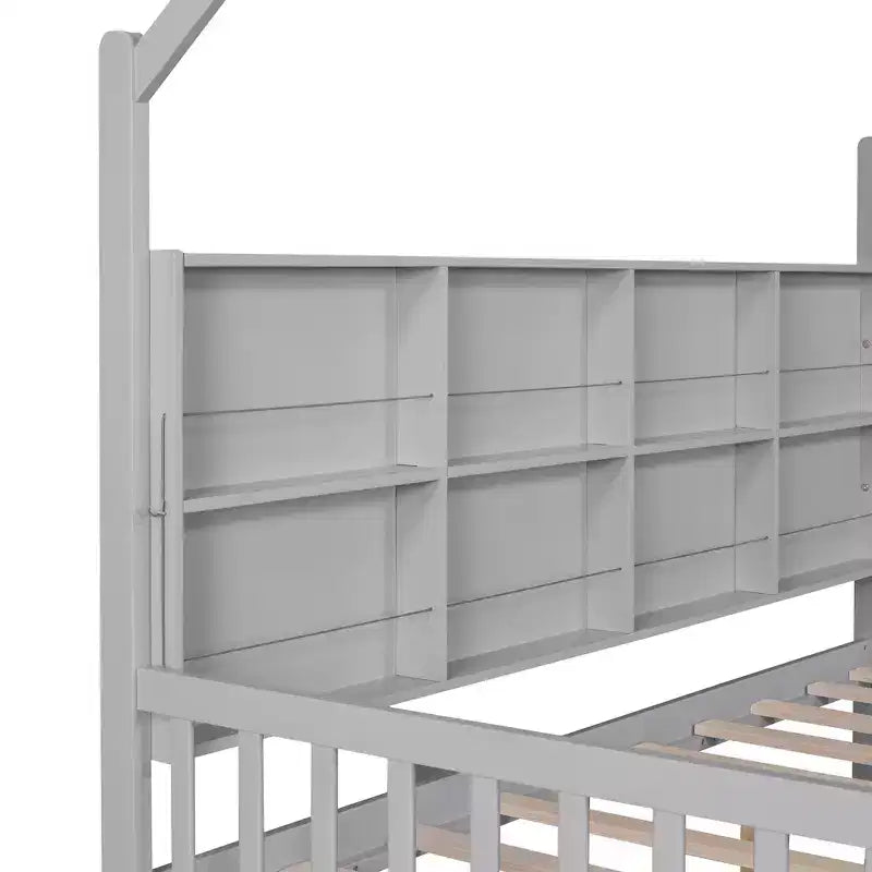 Lit cabane blanc pour enfants avec tiroir gigogne et étagère, taille simple/double, 2 couchages