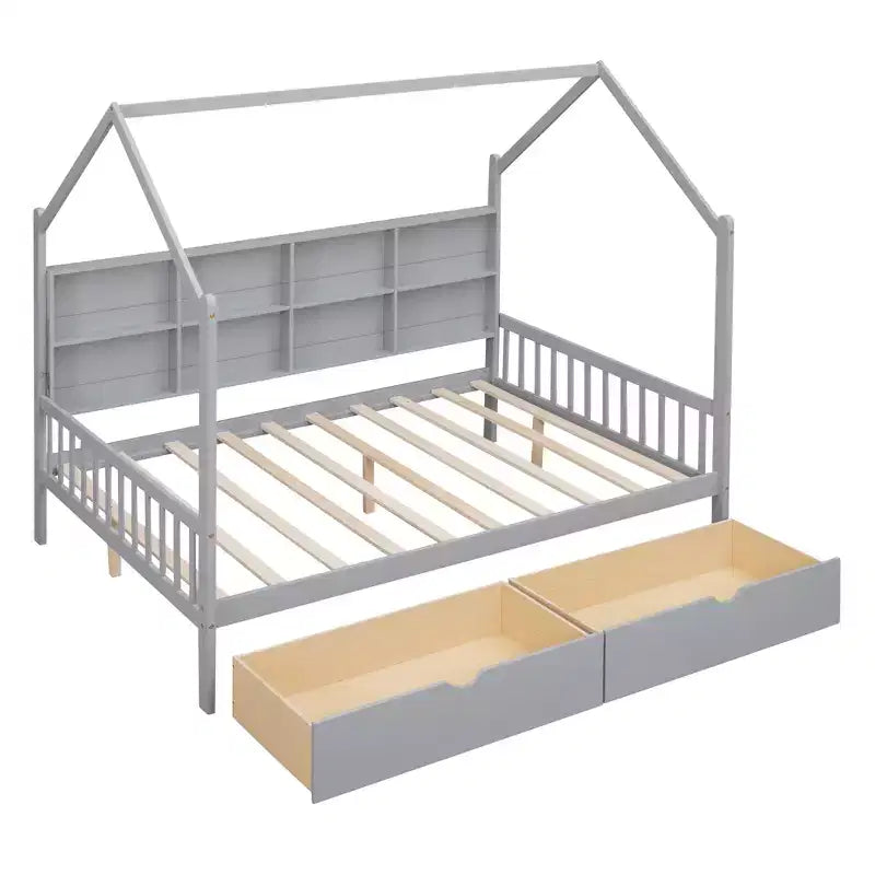 Lit cabane blanc pour enfants avec tiroir gigogne et étagère, taille simple/double, 2 couchages