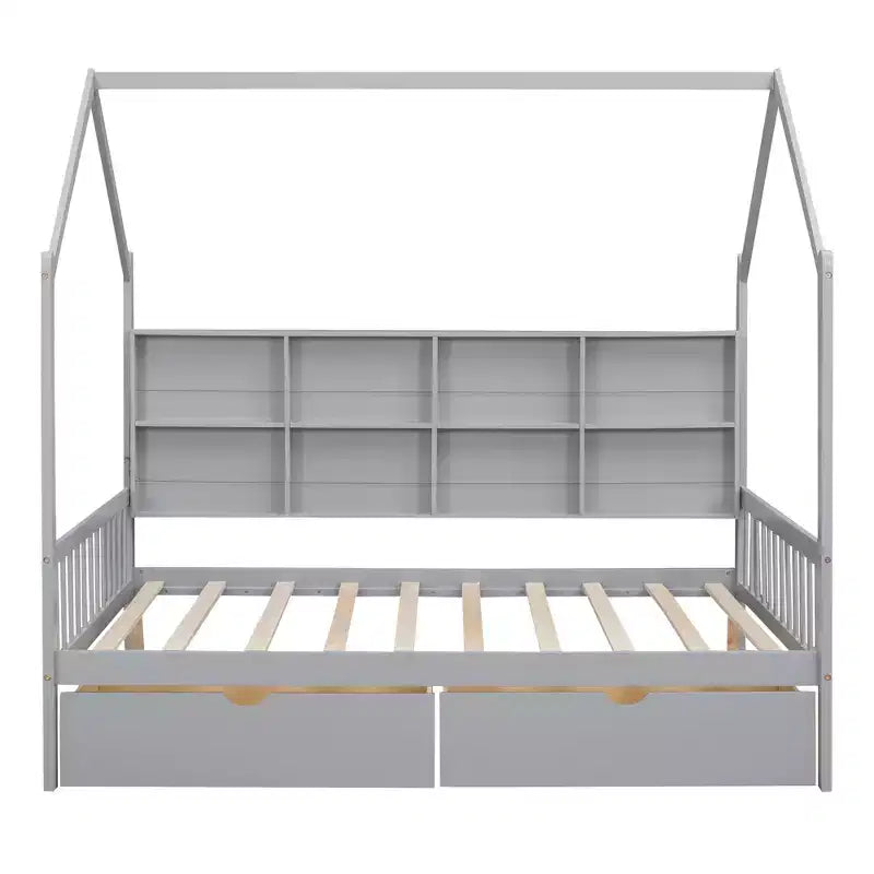 Lit cabane blanc pour enfants avec tiroir gigogne et étagère, taille simple/double, 2 couchages
