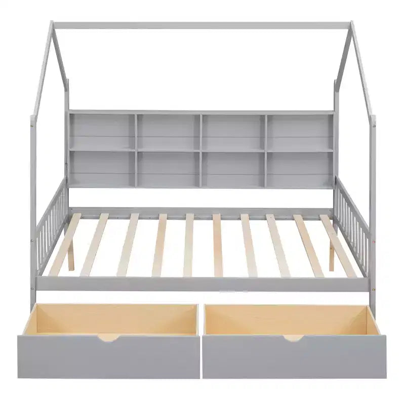 Lit cabane blanc pour enfants avec tiroir gigogne et étagère, taille simple/double, 2 couchages