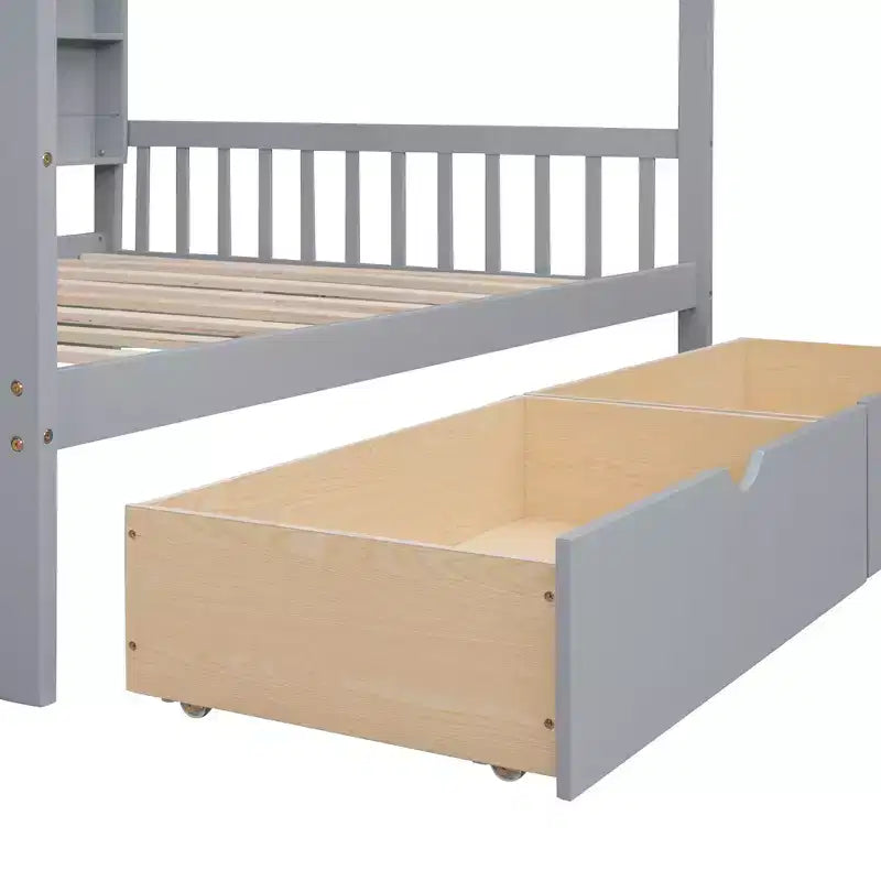 Lit cabane blanc pour enfants avec tiroir gigogne et étagère, taille simple/double, 2 couchages